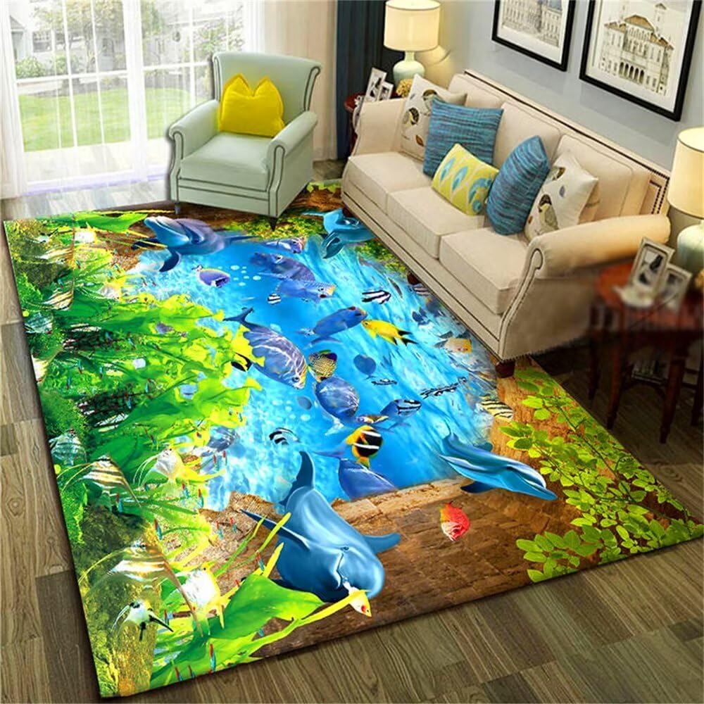 Grand tapis salon motif paysage 60x120cm décoratif rectangulaire