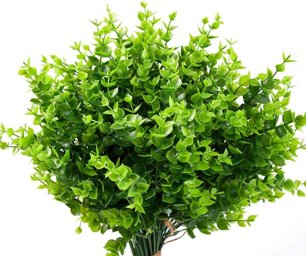 12 pcs Artificial Flowers UV Resistant for Outside Fake Plants Outdoor Bridal Party Wedding Bouquet for Greenery Shrubs Plants Home Garden (Green)