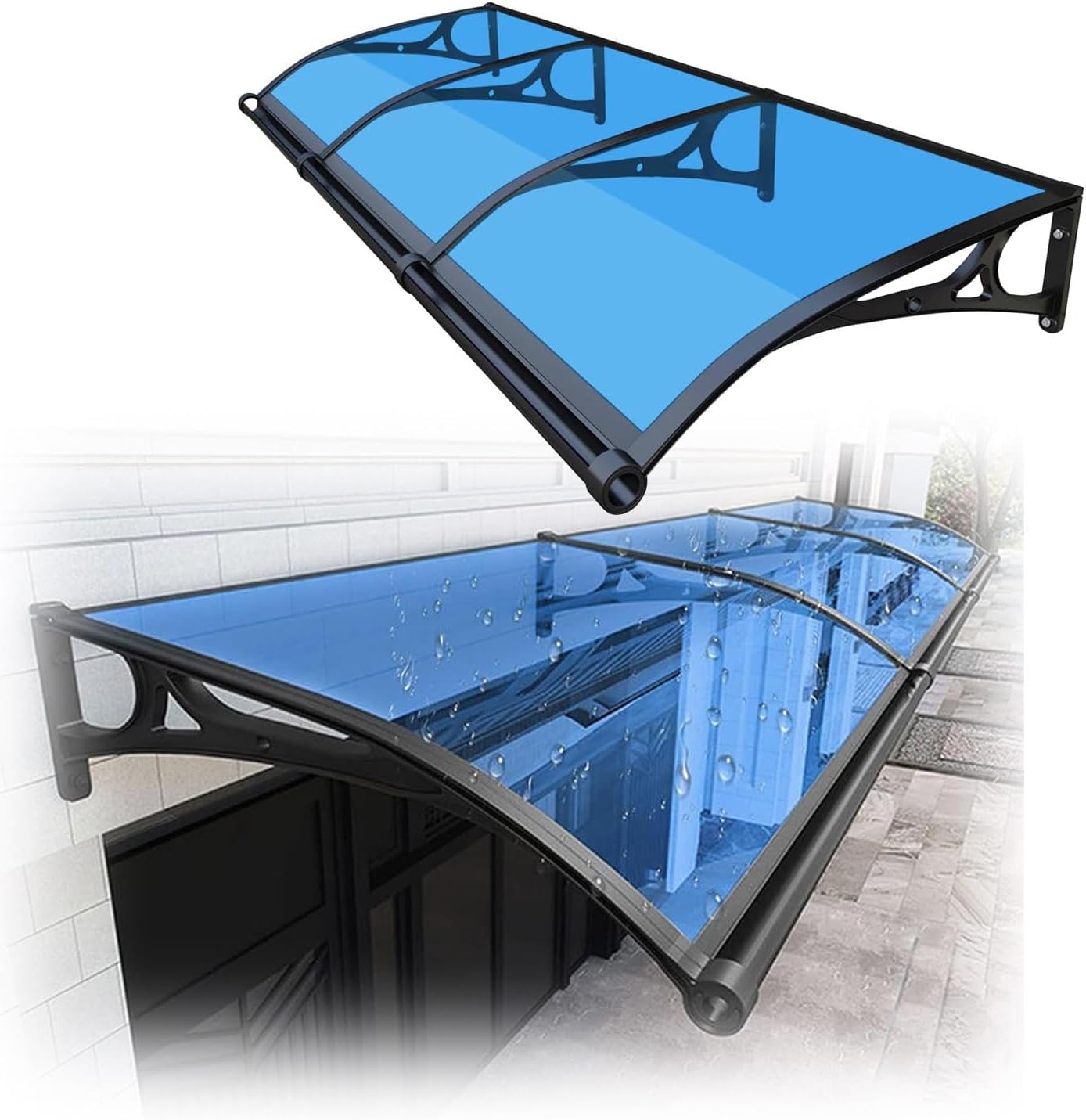 Rain Canopy Awning Front Door Canopy for Outdoor Window Porch Shade Patio Roof Cover UV Protection Door Awnings Exterior Polycarbonate Board UV and Snow (Size:100x200cm/39.4x78.7in,Color:Lake Blue)