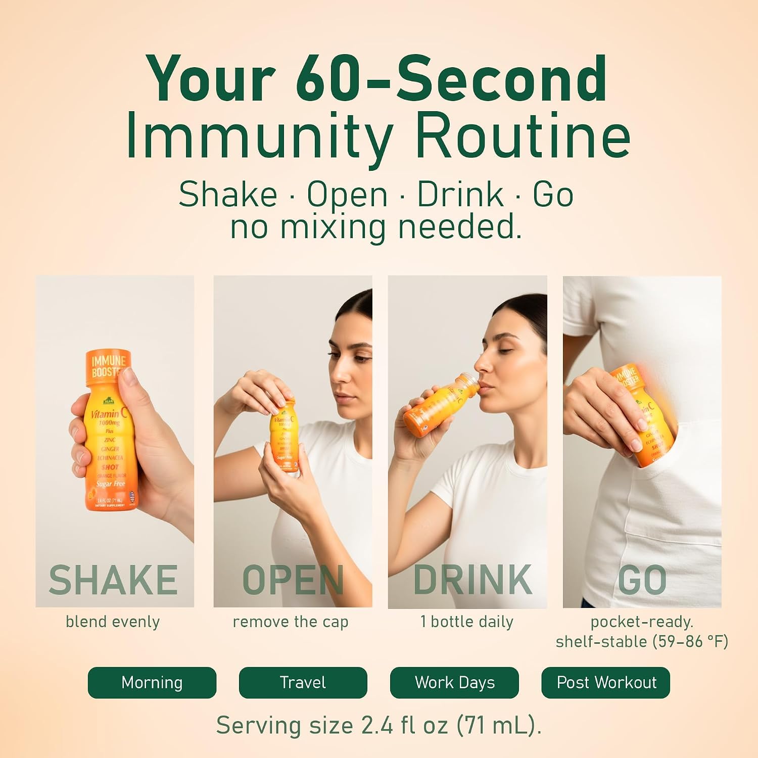 ALFA VITAMINS Vitamin C Shot 1000mg with Zinc, Ginger & Echinacea – Supports Immune Health & Daily Wellness – Orange Flavor – 2.4 FL Oz Bottle – 20 Pack — Amazon image 5