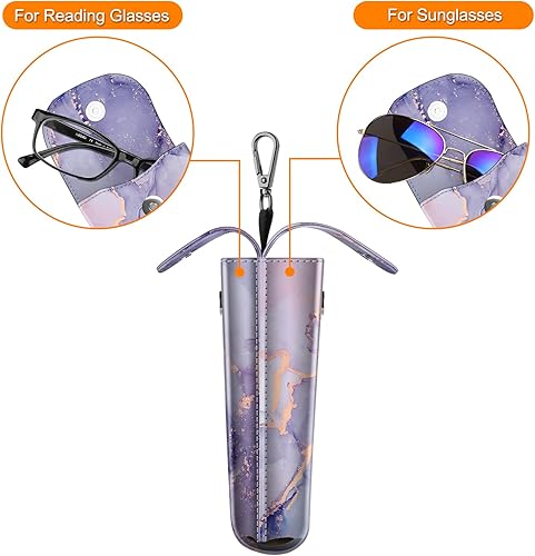 Miniatura 4 de Fintie Estuche doble para lentes con mosquetón, estuche portátil de cuero vegano para lentes de sol, bolsa antiarañazos, mármol lila