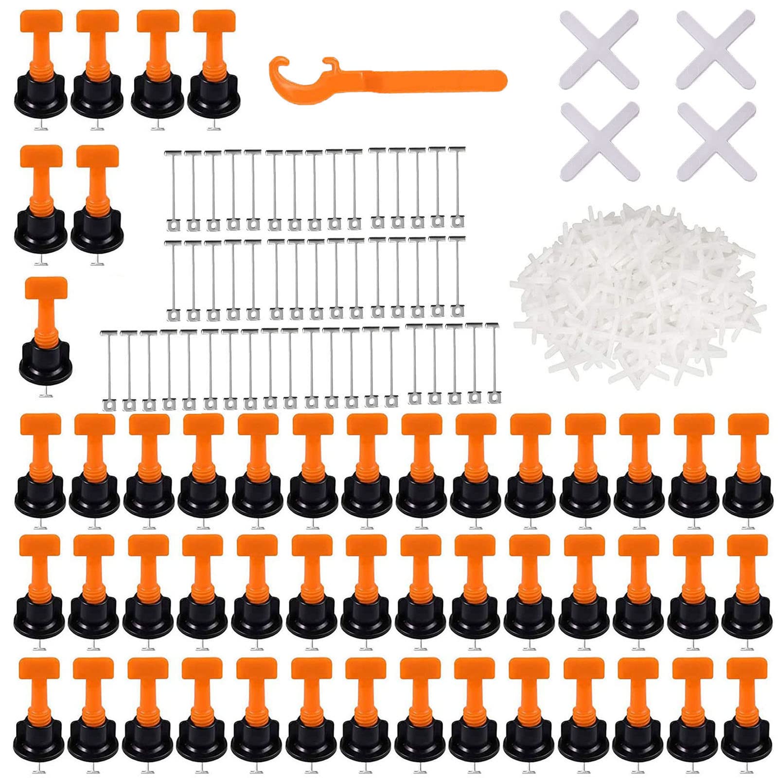 Livellamento Pavimento, 50 Pcs Distanziatori per Piastrelle 1,5 mm, 50 Pcs Aghi in Acciaio, 100 Pcs Distanziatori a Croce per Piastrelle, con 1 Chiave Speciale, per Costruzione, Pavimenti