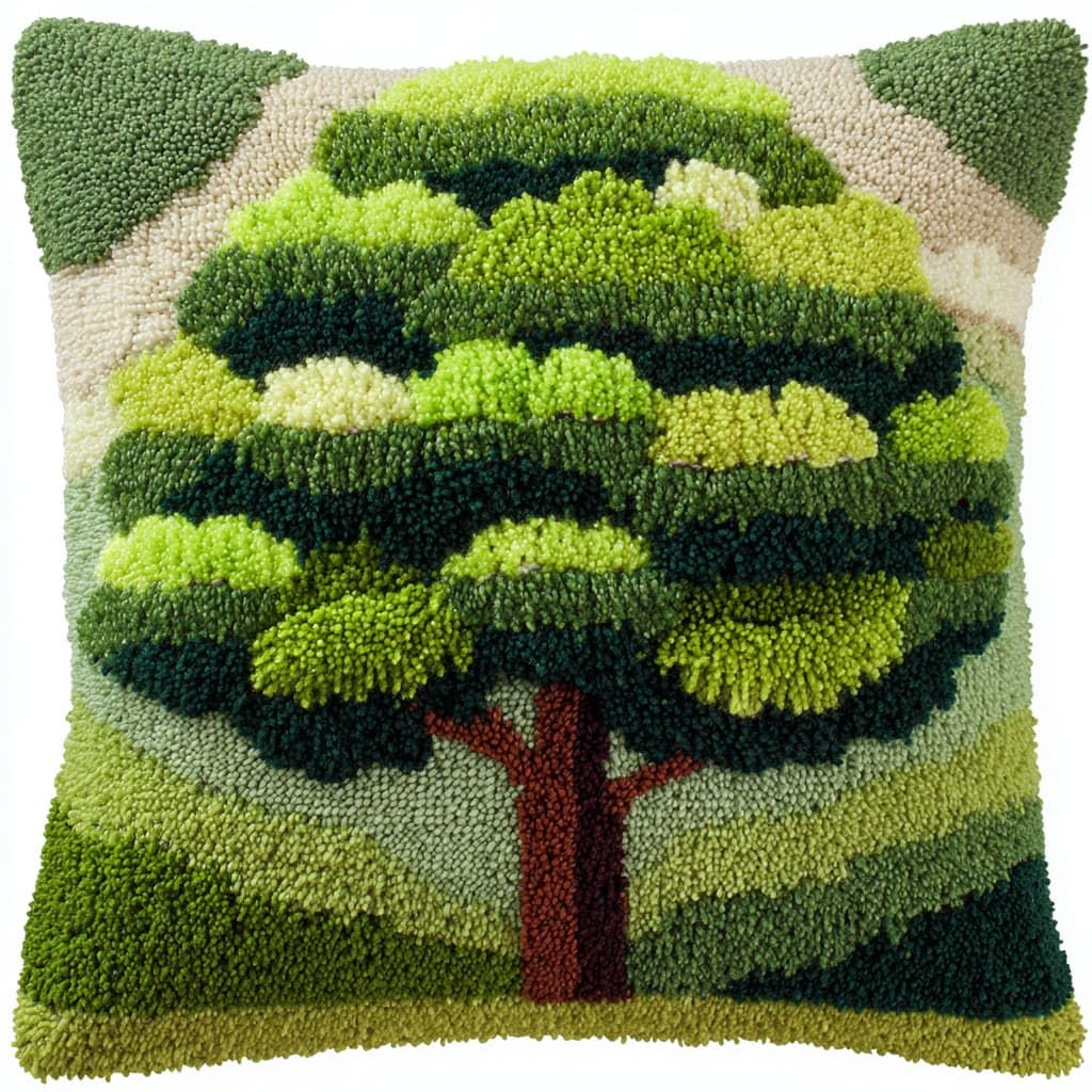 Taxpy DIY Latch Hooking Pillow Kits, Big Tree Pillow Cover Preprinted Throw Pillow Needlework Crochet Yarns Latch Hook Cushion Making17x17inch