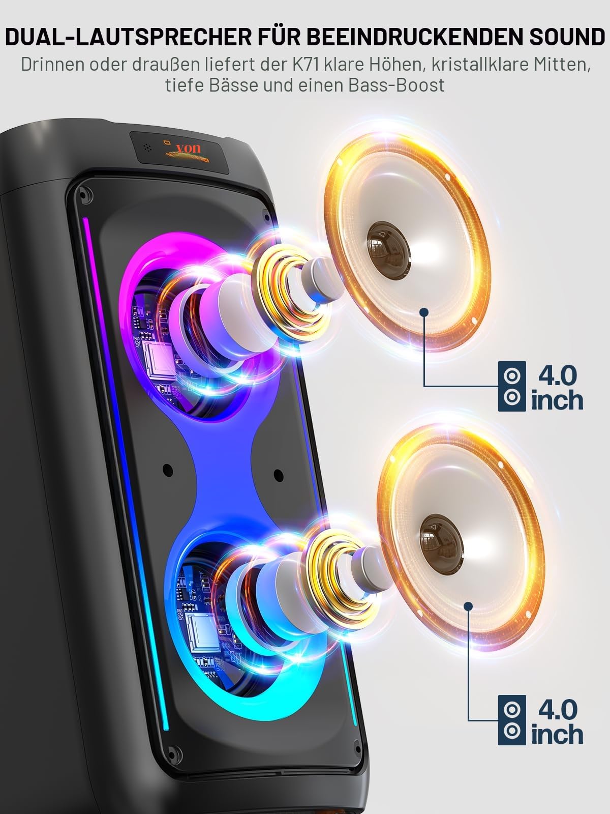 Karaoke-Maschine, Tragbarer Bluetooth-Lautsprecher mit 2 drahtlosen Mikrofonen für Erwachsene, PA-System mit Disco-Lichtern für große Party, Outdoor, unterstützt USB/TF/Rec/AUX