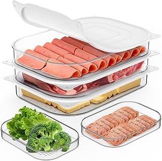 Deli Meat Container for Fridge,Bacon Lunch Meat Container for Refrigerator,refrigerator organizers and storage,Stackable Food Storage Boxes with Lid for Cold Cuts,BPA Free,3PCS
