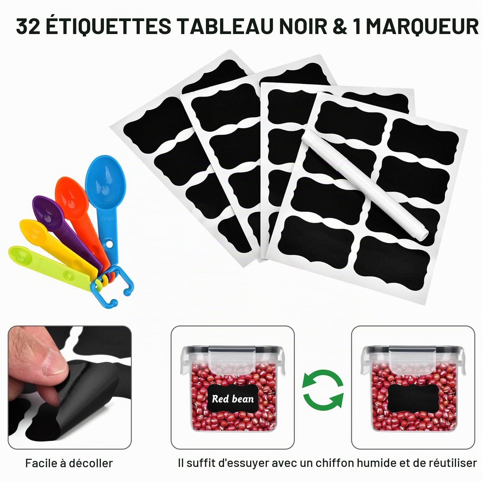 Lot de 12 Récipient Hermétique Alimentaire en PP sans BPA avec Couvercle Verrouillé Étanche, Boîte Rangement Cuisine Empilable Boîte de Conservation des Céréales avec 32 Étiquettes&Pen