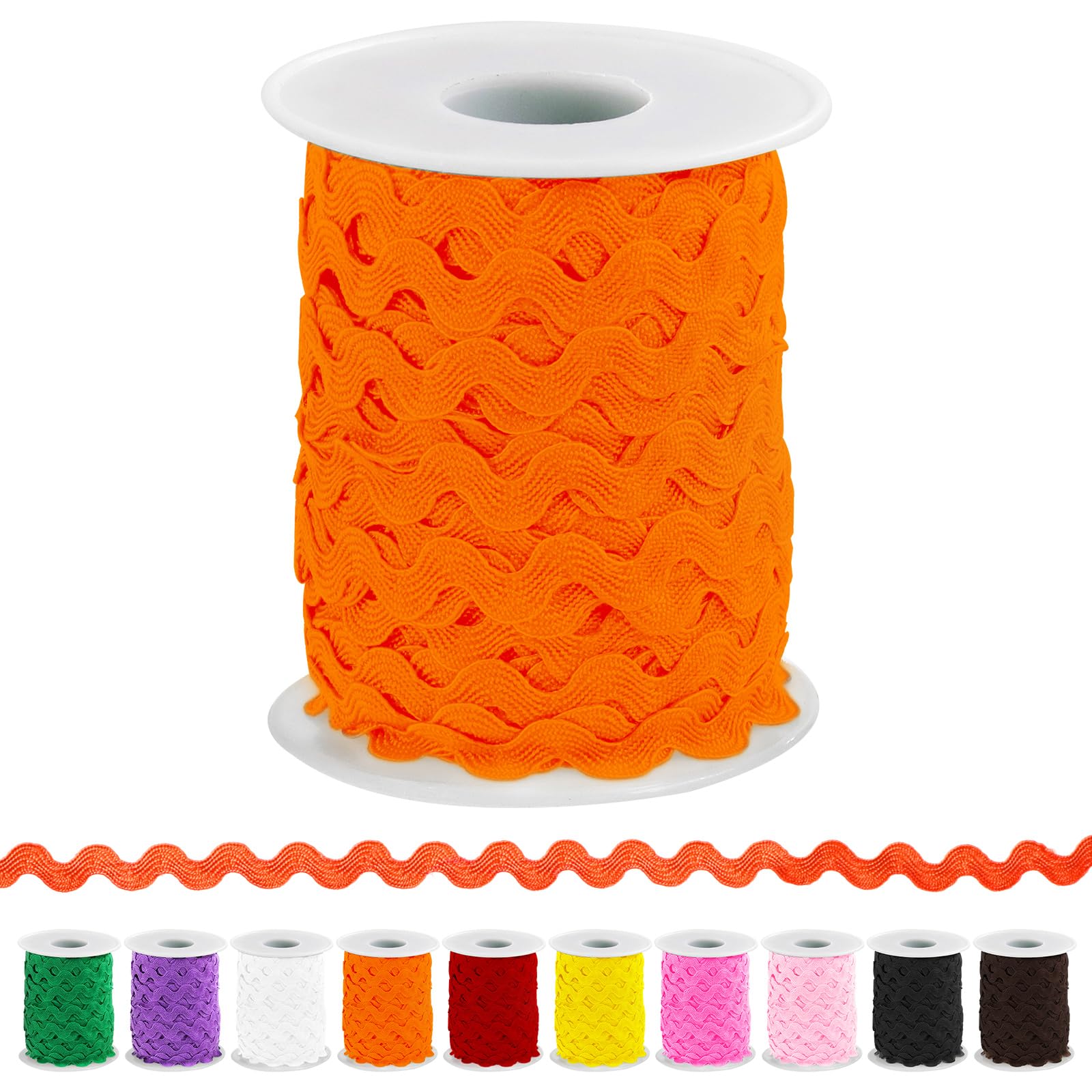 Keadic 27 Yard/25m Wave Bending Fringe Trim, 5mm/0.2 Inch Rick Rack Lace Ribbon for Sewing Clothes Dress Embellishment Party Decoration Craft Supply (Orange) — image 1