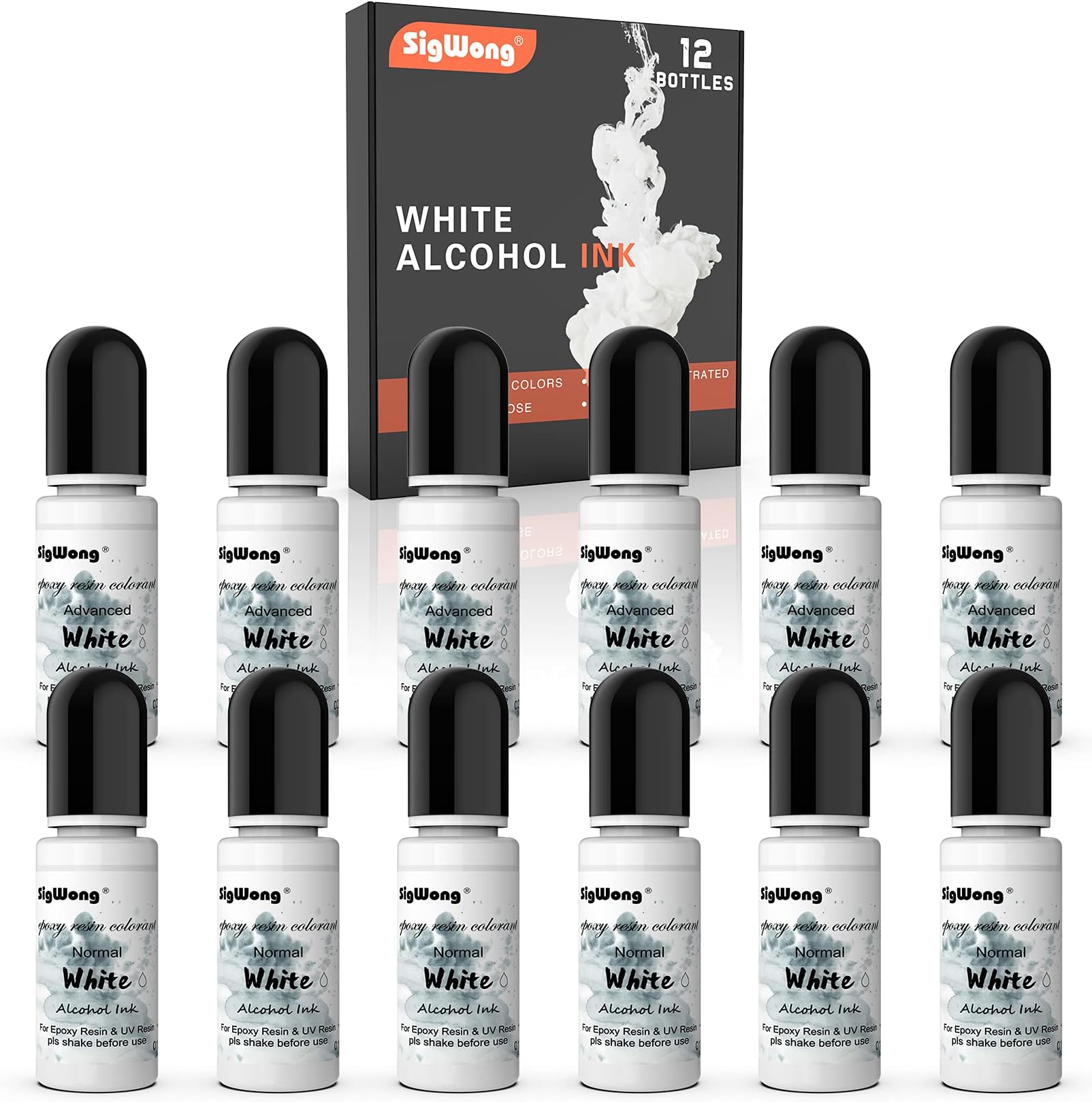 White Alcohol Ink Set - 12 Bottles White Colors Alcohol-Based Ink, White Alcohol Paint Dye for Epoxy Resin Painting, Resin Petri Dish, Yupo Creations, Coaster, Painting, Tumbler - 120ml/4fl.oz