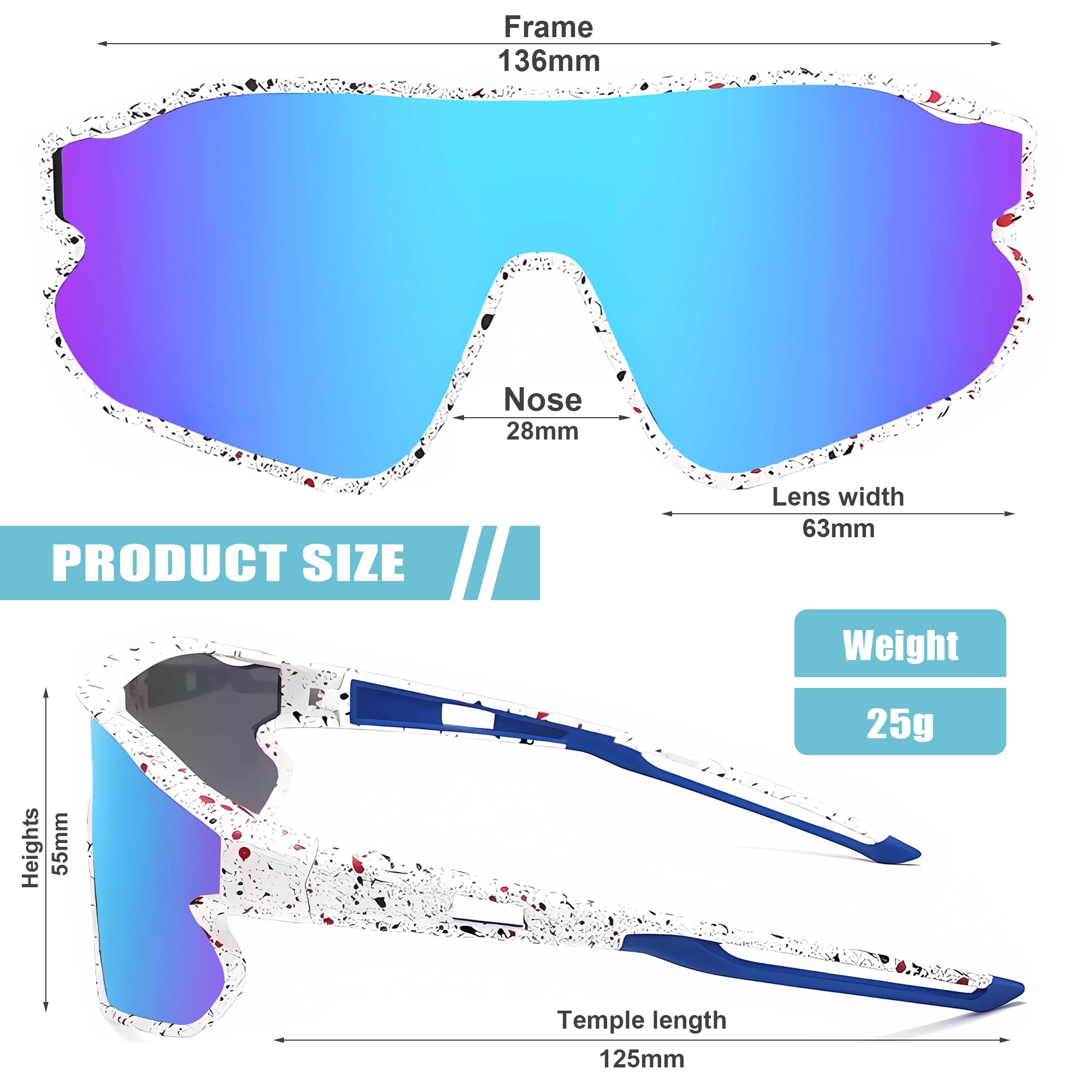 YUNBLL&KO Dziecięce okulary przeciwsłoneczne młodzieżowe baseballowe okulary przeciwsłoneczne TR90 lekka oprawka UV400 sportowe okulary rowerowe dla dziewcząt chłopców