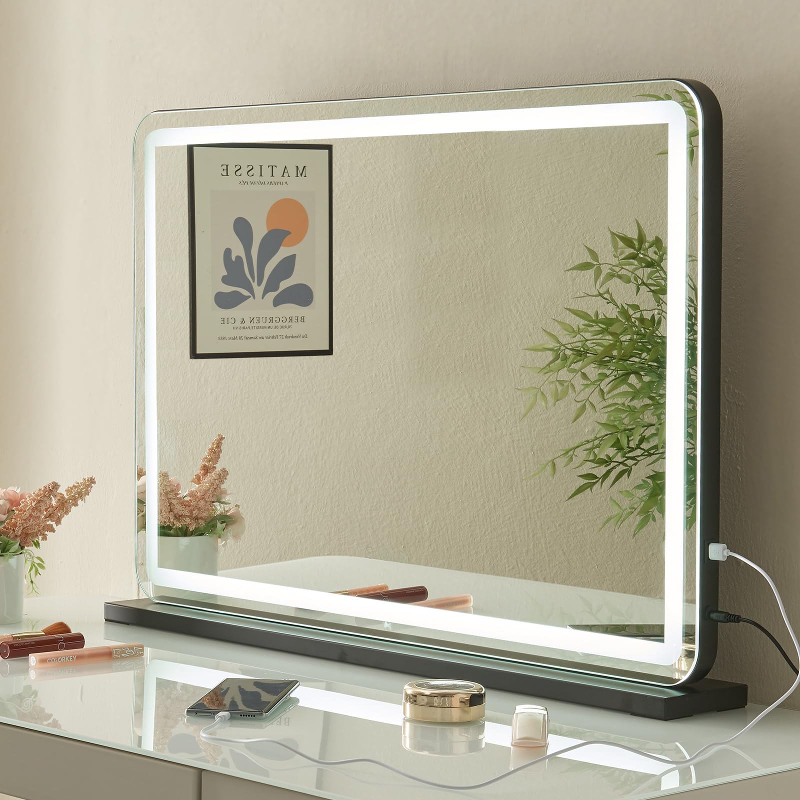 Teousev - Miroir De Maquillage Lumineux LED 80x55cm | Avec Grossissement 10X Et Contrôle Tactile