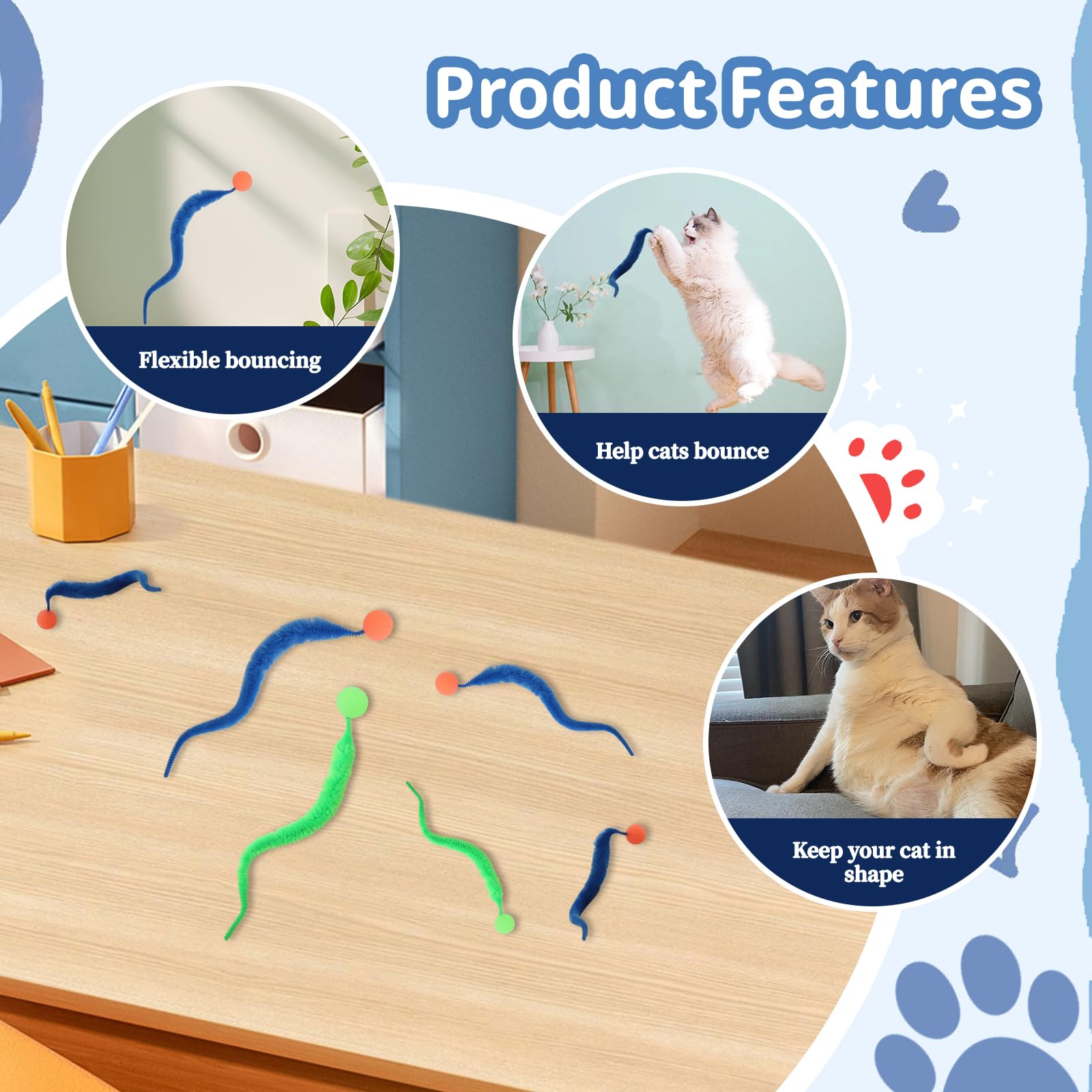 Palline Per Gatti Con Coda Di Bruco - 2 Pezzi, Rimbalzanti, Giochi Interattivi Per Divertimento In Casa - Foto 10