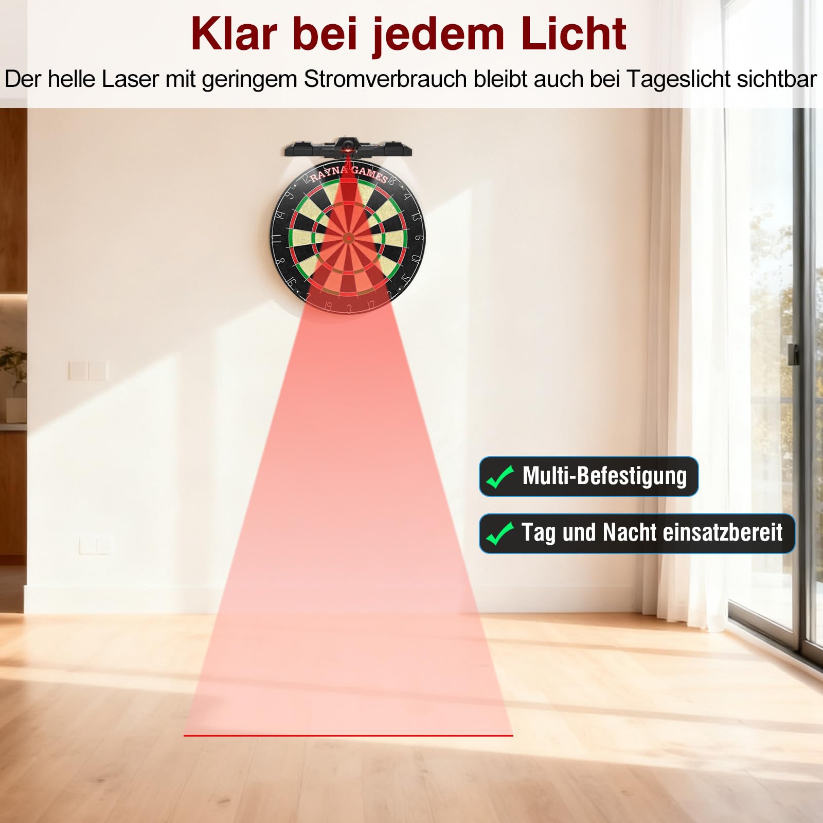 Laser Dart Throw/Toe Line Marker, Verstellbare Laser Throw Line für Bristle oder Elektronische Dart Board, enthalten USB-Kabel, Montagehalter und Wandabstand