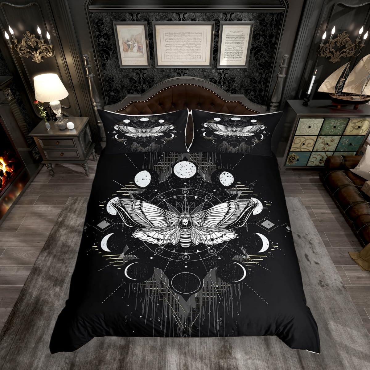 Housse de couette papillon galaxie et lune en tissu respirant pour lit une place enfant