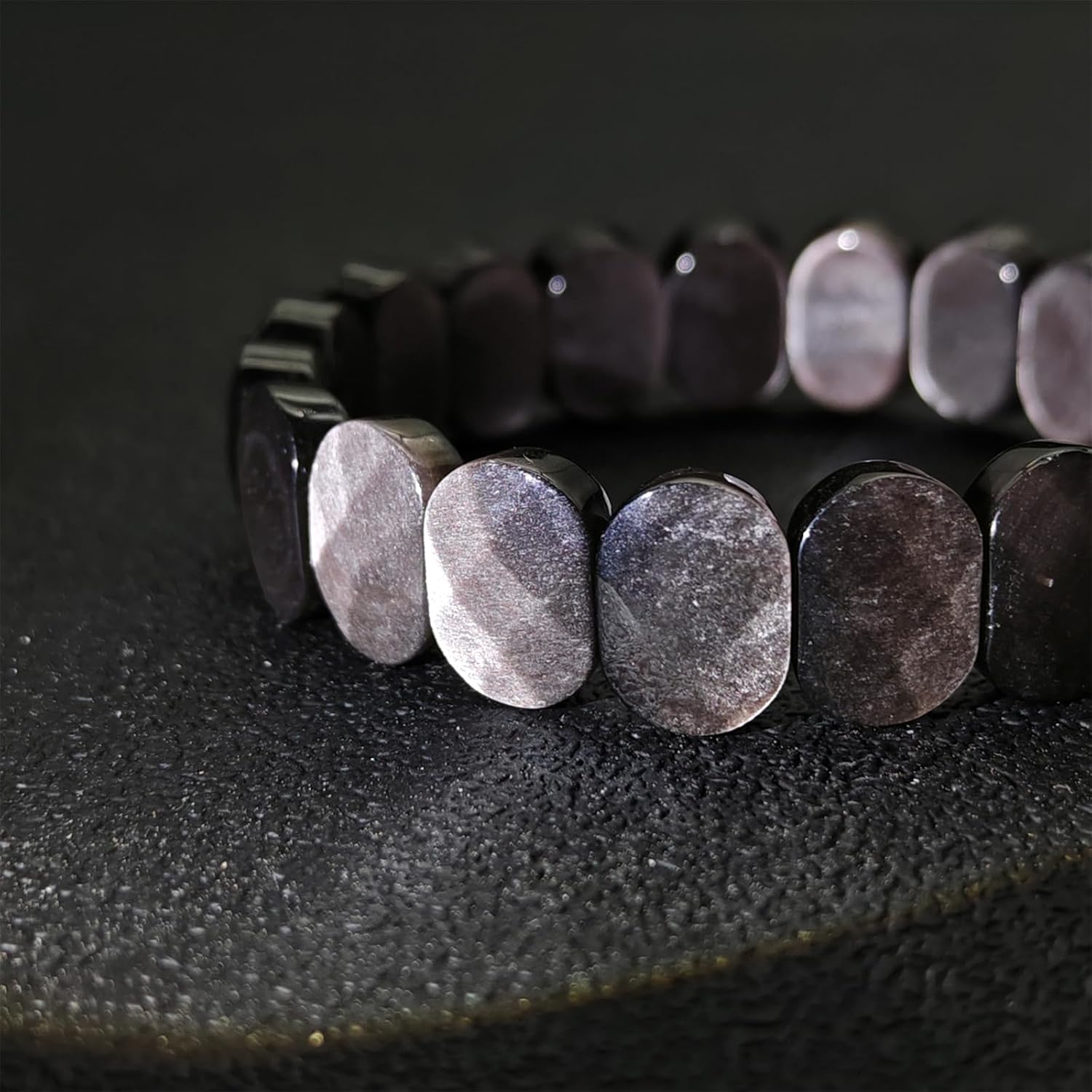 Silver Obsidian Bracelet Cross-cut Natural Crystal Stretch Bracelet Gift for Men Women Christmas Birthday Energy Healing Bring Happiness Luck Wealth - Image 3