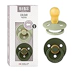 BIBS Pacifiers Colour Collection | Natural Rubber Baby Pacifier | Set of 2 BPA-Free Soothers | Made in Denmark | 6+ Months (Pack of 2) | Sage/Hunter Green