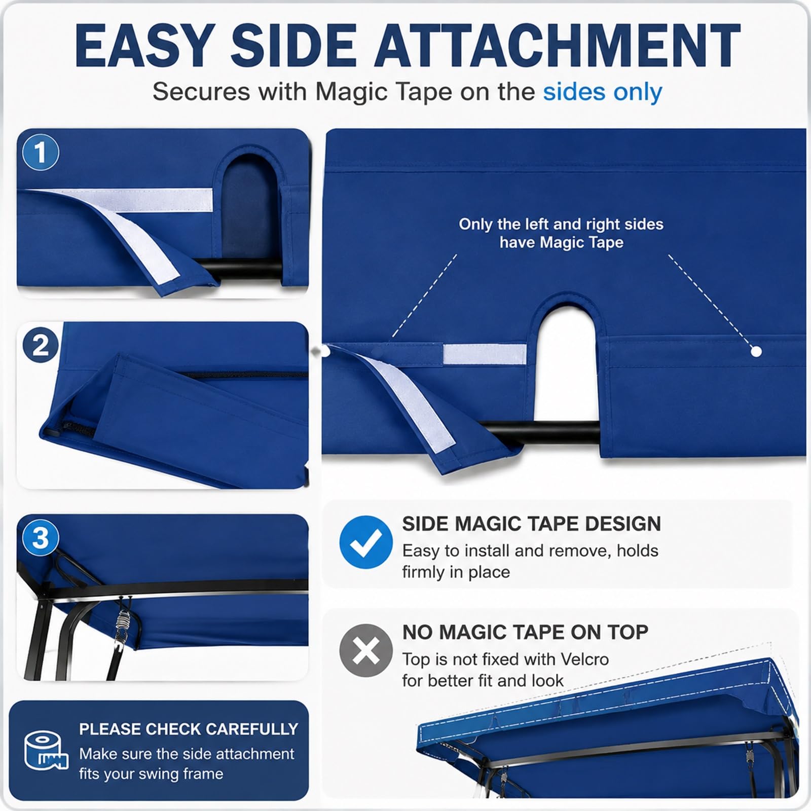 Tettuccio di Ricambio per Dondolo 3 Posti Impermeabile | Tessuto poliestere 600D 250g/m², resistente agli strappi, più taglie disponibili, 1 pezzo(Blue,75.20*47.24*8.66*6.69in)