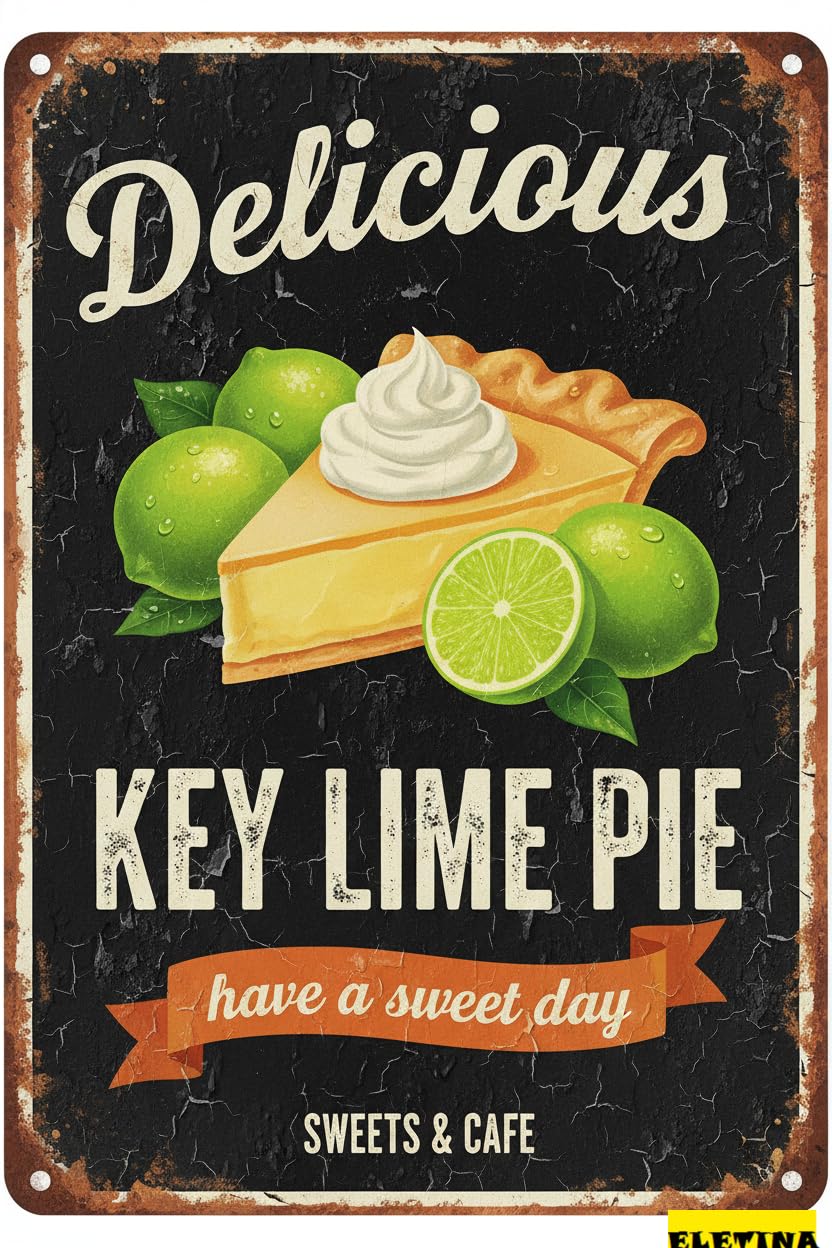 Vintage Metal Tin Sign Delicious Key Lime Pie Wall Decoration 12x8 Inches House Room Cafe Bars Restaurants Pubs Decorative Private Property