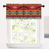 Vista 1 de Shrahala Ethnic Geometric Tribal Kitchen Valances Half Window Curtain, Native American Navajo Tribal Design Print Kitchen Valance for Window Ink