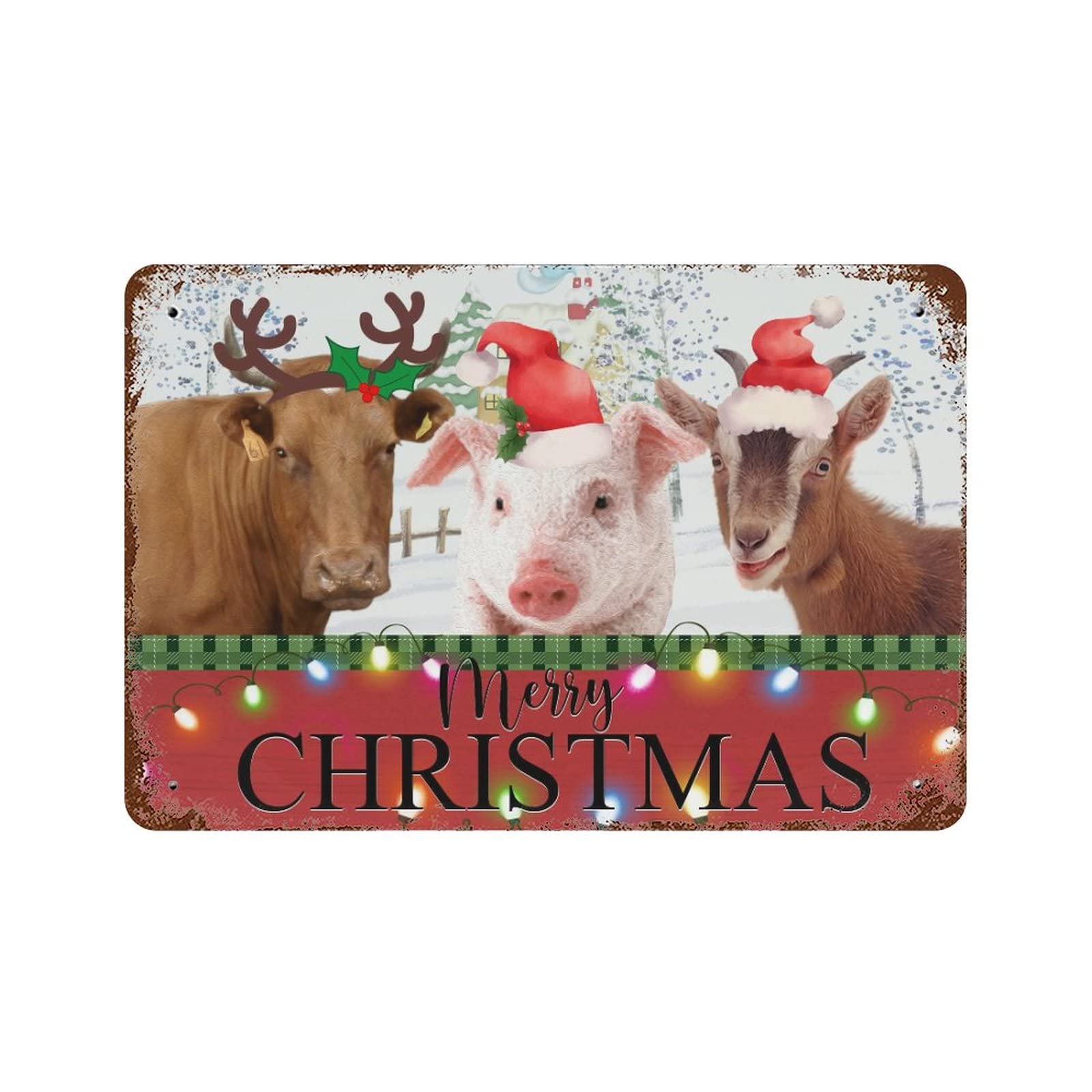 Plaque Merry Christmas Farm en métal pour sublimer l'ambiance de Noël au comptoir