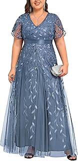 Plus Size Formal Dresses - Evening Gowns Wedding Sequin Embroidery V-Neck Prom Long Dress - Buy now