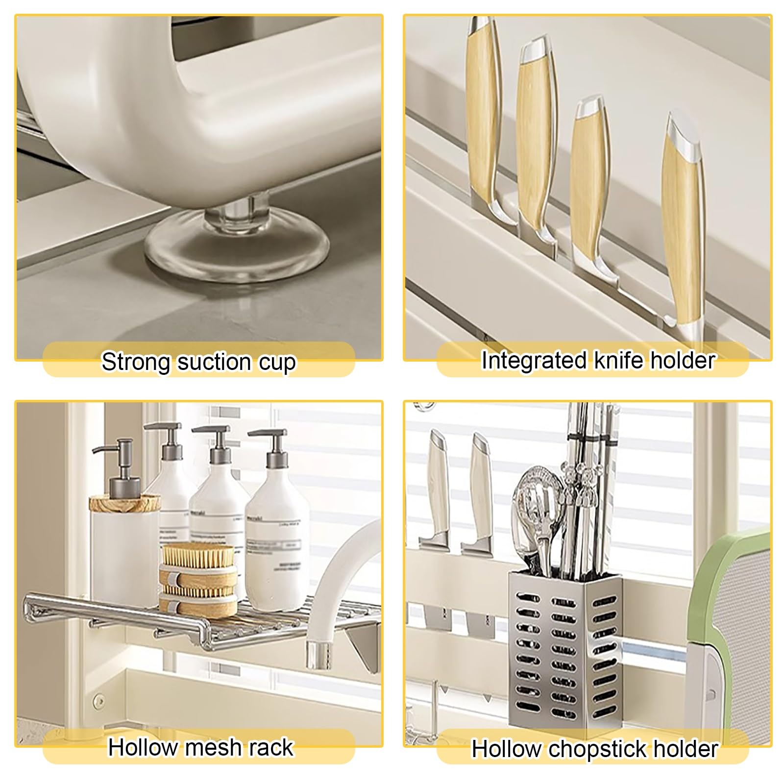 Escurreplatos Ajustable de Acero Inoxidable de 2 Niveles y Gran Capacidad - Soporte para encimera de Cocina Que Ahorra Espacio (Blanco, 65 cm)