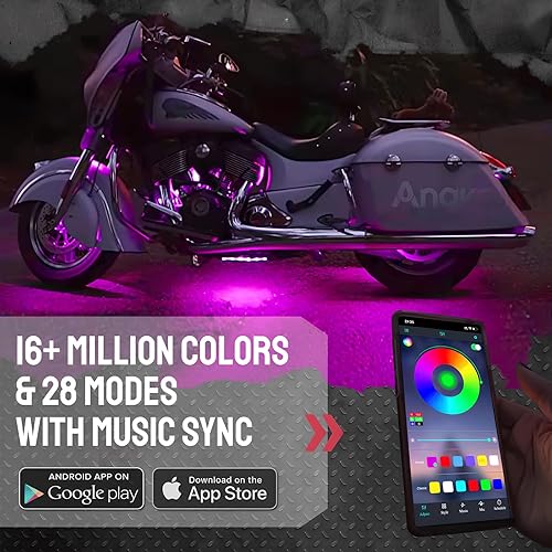 Miniatura 4 de Kit de 8 tiras de luces LED subterráneas para motocicleta, impermeables, luces de neón RGB, efecto suelo, tiras de luz atmosférica DC 12V con