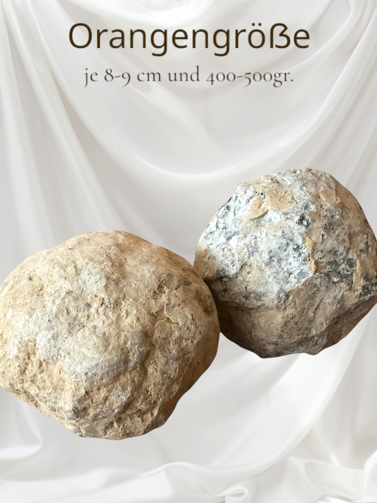 Geoden Set in Orangengröße I 2 sehr große Geoden I je 8-9 cm und gesamt 800-1000 Gramm zum selber aufbrechen - mit Anleitung und Erklärung