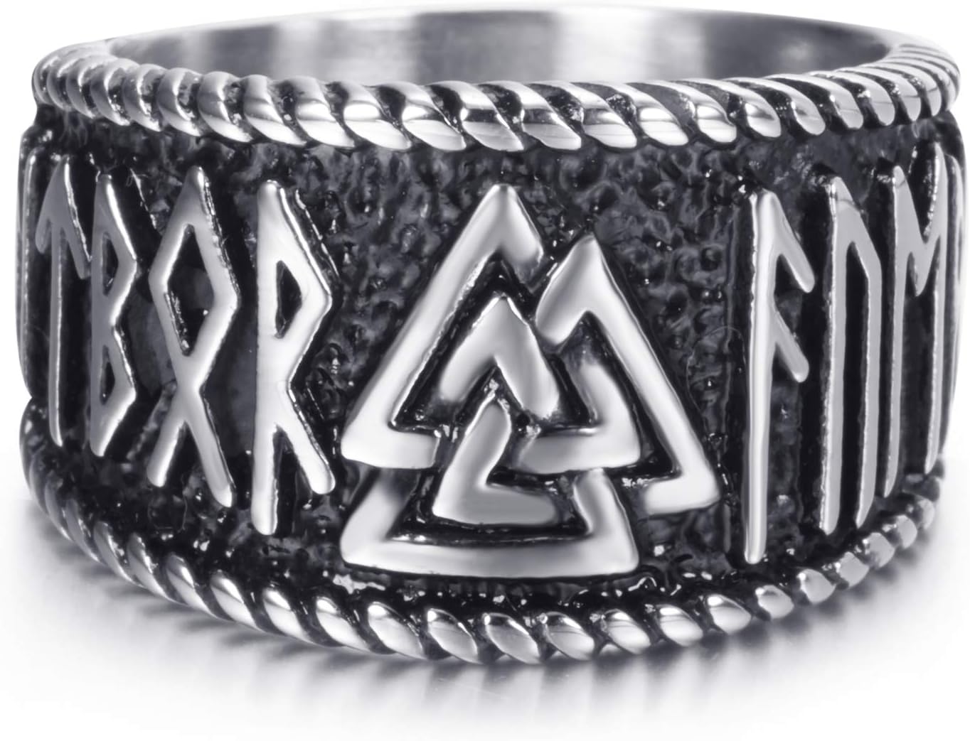 Mens Stainless Steel Ring Viking Valknut Scandinavn Odin Symbol Norse Text Vintage Jewelry - Image 2