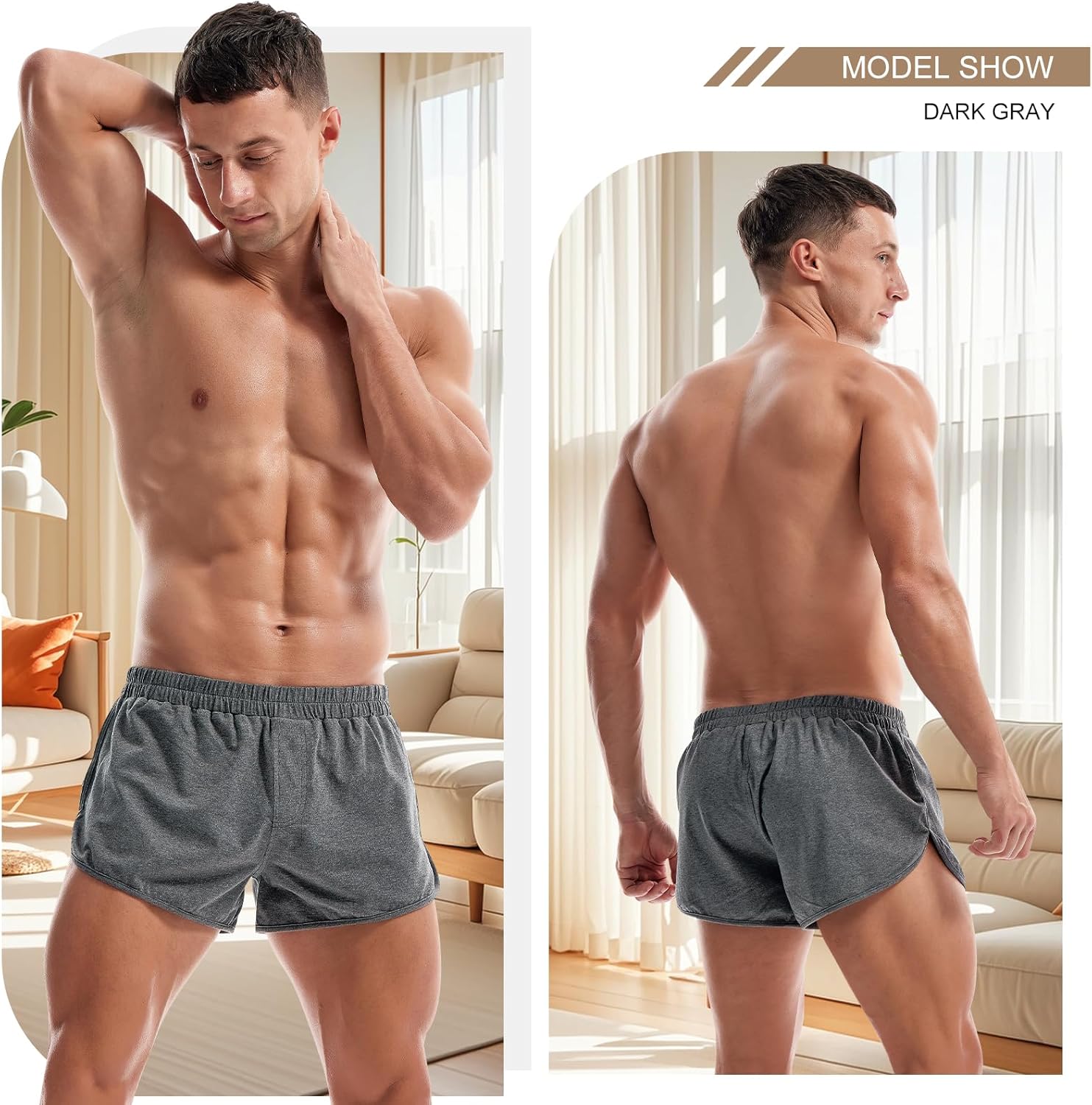 AMY COULEE Mens Lounge Shorts Workout Gym Shorts Lightweight Split Side Cotton Sleep Bottoms - Image 4
