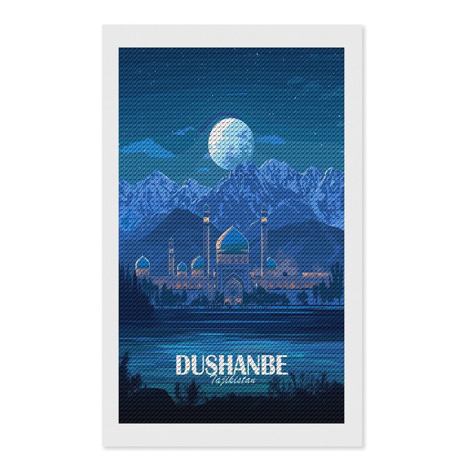 Junmoney Dushanbe, Tajikistan at Night Diamond Painting Canvas Set 12"x20", for Women, Mindful Craft Activity, Cosy Home Accent, Festive Craft Gift