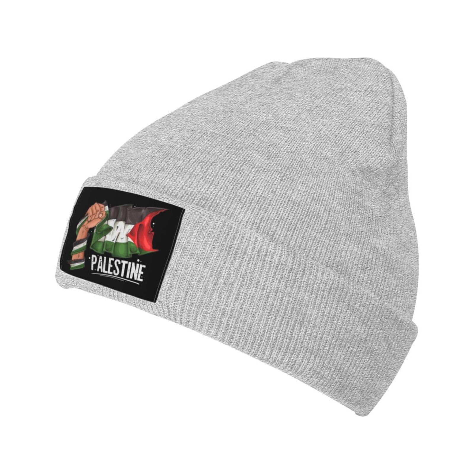 56 Beanie Hat Holding A Palestinian Flag Beanie Cap Cozy Knit Cap Stretchy Knit Hat for Camping Running Outdoor