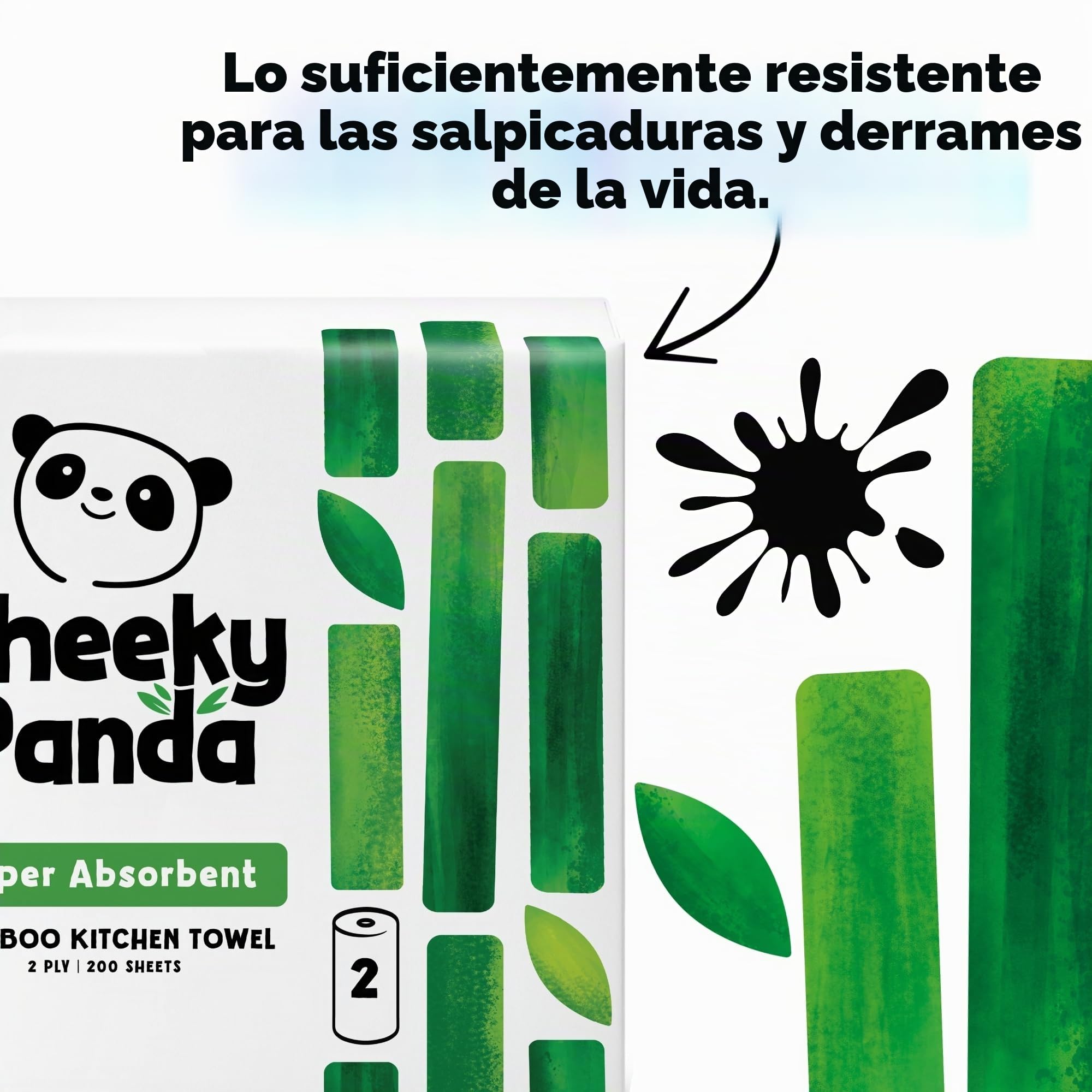The Cheeky Panda Papel Cocina de Bambú | 10 x Rollo Cocina | 2 Capas – 100 Hojas Por Rollo | Super Absorbente y Ecológico | Sin Plásticos y Certificado FSC
