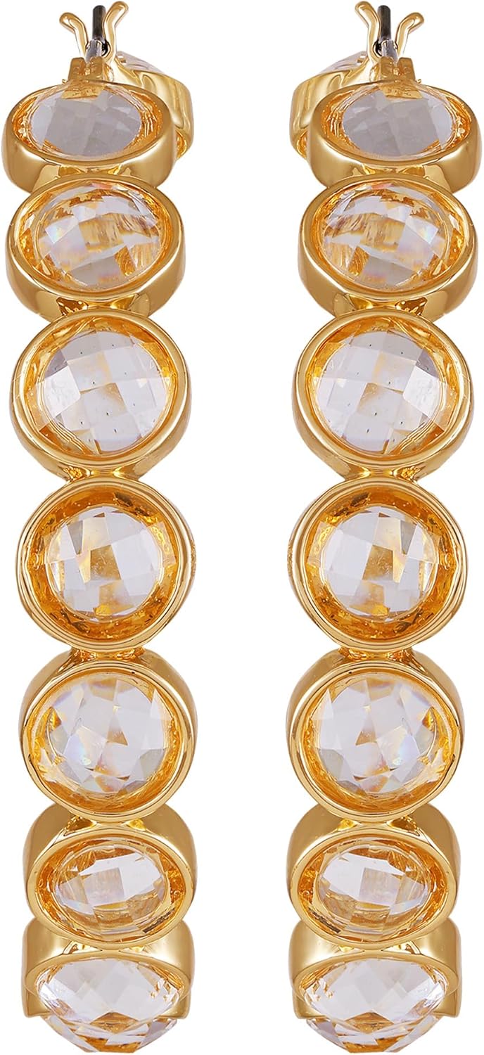 GUESS Goldtone Clear Crystal Glass Stone Hoop Earrings - Image 2