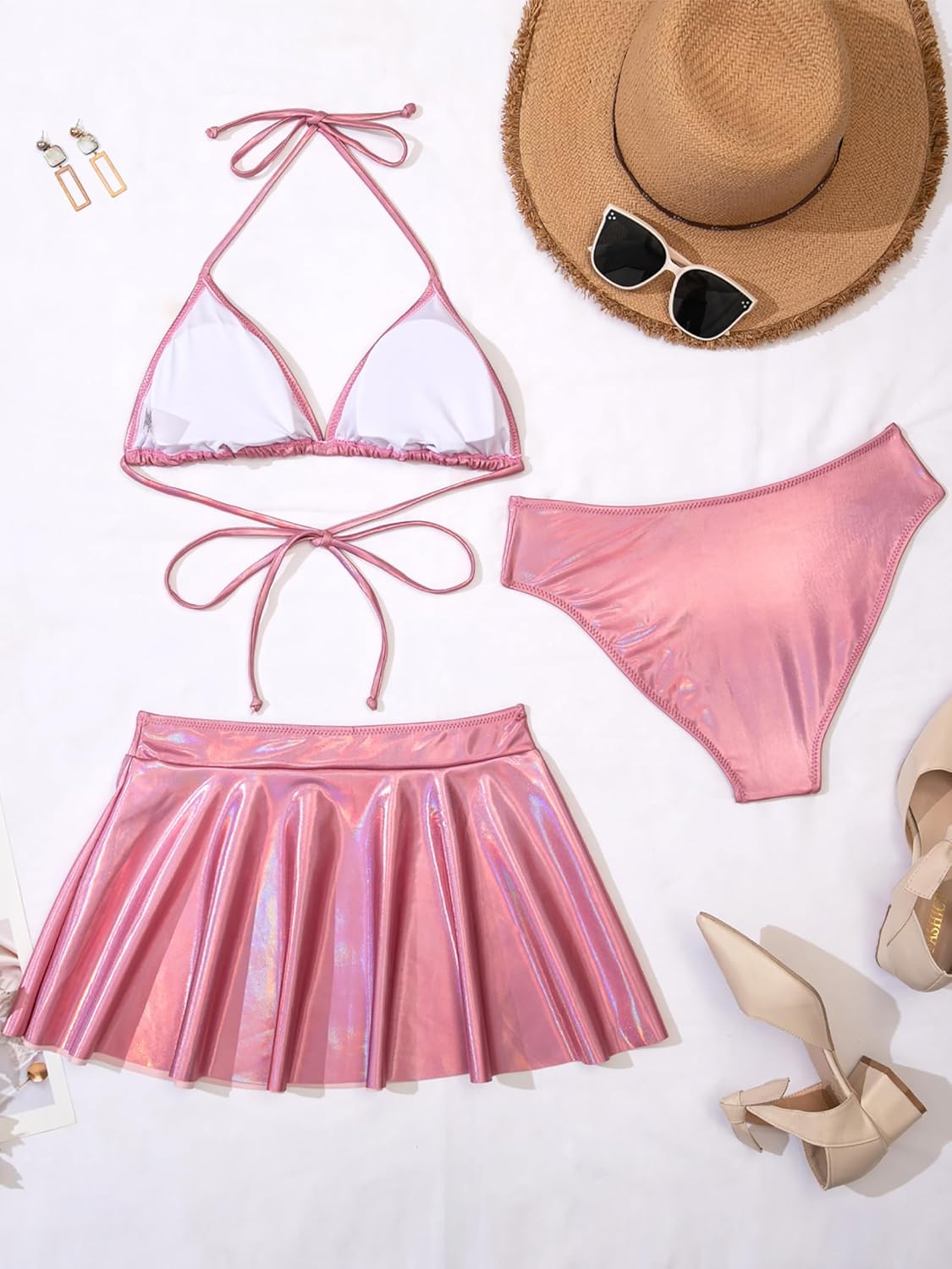 DaiLiWei 3 Piece Swimsuits for Women Festival Rave Outfits Metallic Glitter Bikini Sets Sexy Bathing Suit Beach Skirt 2026 - Image 8