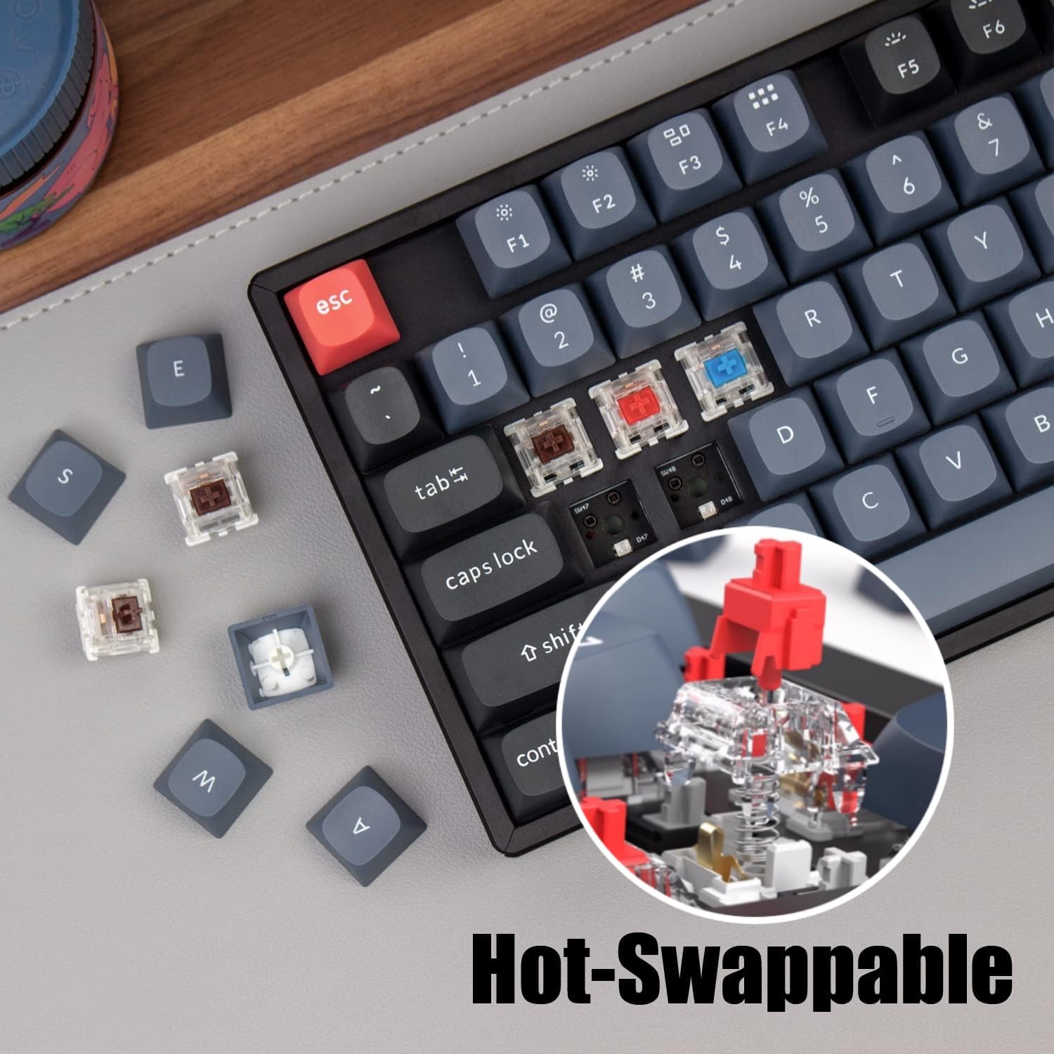 Keychron K8 Pro QMK/VIA Custom Wireless Mechanische Tastatur, Hot-Swap Aluminiumrahmen TKL ISO-DE-Layout Programmierbare Tastatur RGB-Hintergrundbeleuchtung,Gateron G Pro Roter Switch