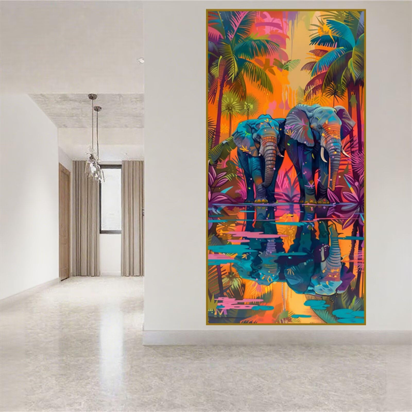 Diamentowe malowanie słoń dorośli diament, 5D diamentowe rysunki drzewa kokosowe obrazy diamentowe, 100 x 200 cm diament sztuka haft krzyżykowy puzzle rękodzieło, dekoracja ścienna J2-1307