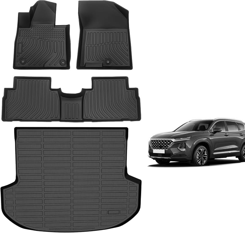 Jogo de Tapetes Automotivos em TPE para Hyundai Santa FE 2019–2020, 5 Lugares, com Tapete de Porta-Malas, Preto, ANKATA