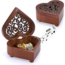 ELLDOO Vintage Music Box, Heart Shaped Wood Carved Mechanism Musical Box, Small Wind Up Music Box Gift for Birthday Christmas Wedding Valentines Day Tune You are My Sunshine