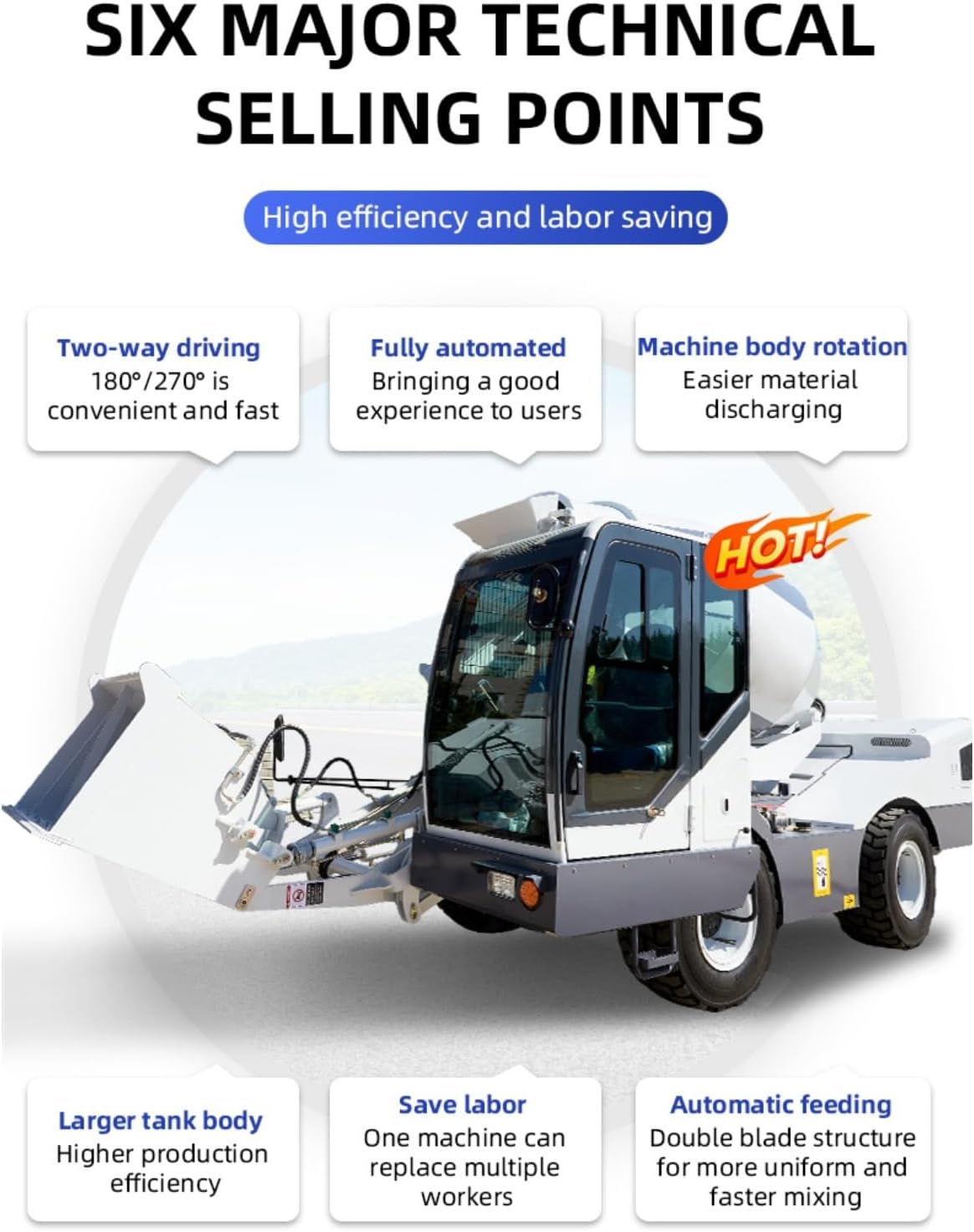 Fully Automatic Self-Loading Concrete Mixer Truck for Construction Sites, Integrated Loading, Mixing and High-Elevation Discharge Machine