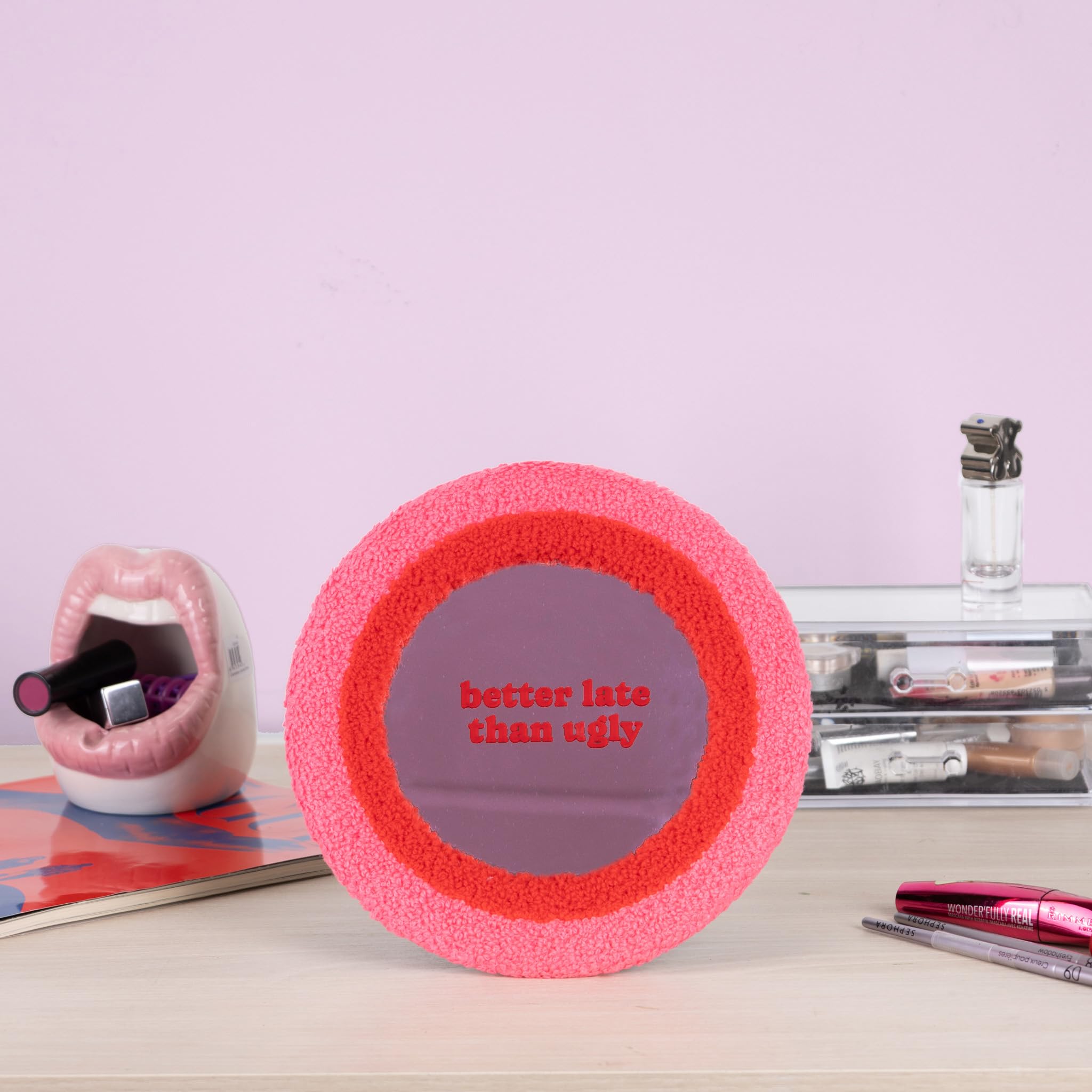 Fisura - Original Make up mirror Better late Pink Face Mirror. Original Gift for Girls, Better Late, Pink, 25L x 25W cm - Image 3