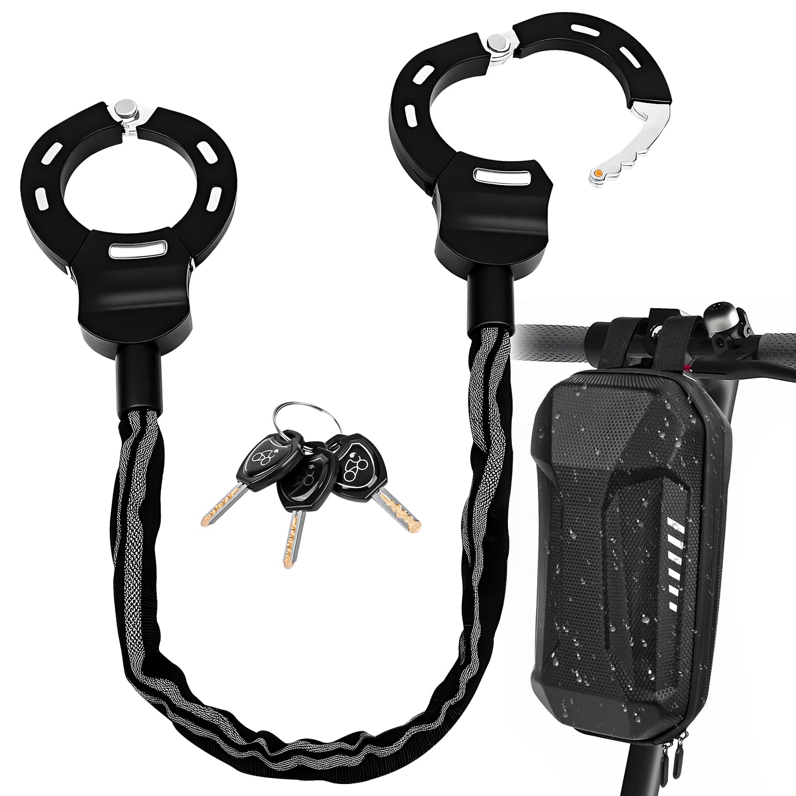 Candado Patinete Electrico, Candado Antirrobo con Llave y Bolsa Impermeable, Cerrar Esposas de Doble Anillo para Scooters, Bicicletas, Cochecitos
