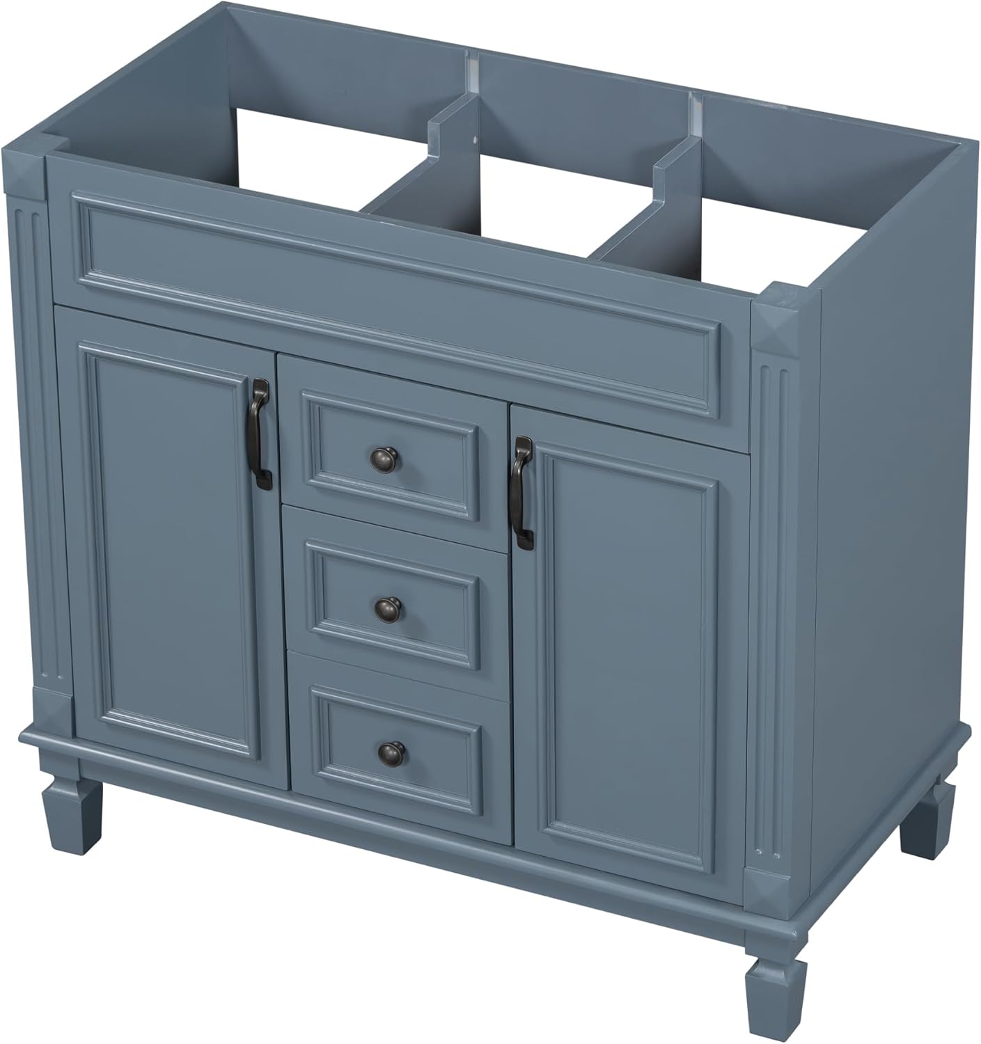 36 Inch Blue-Grey Bathroom Vanity without Sink Top,Freestanding Bathroom Vanity Base Cabinet Only,with 2 Drawers,2 Soft Closing Doors & Shelves,Solid Wood Legs(Basin Top Not Included),French Style