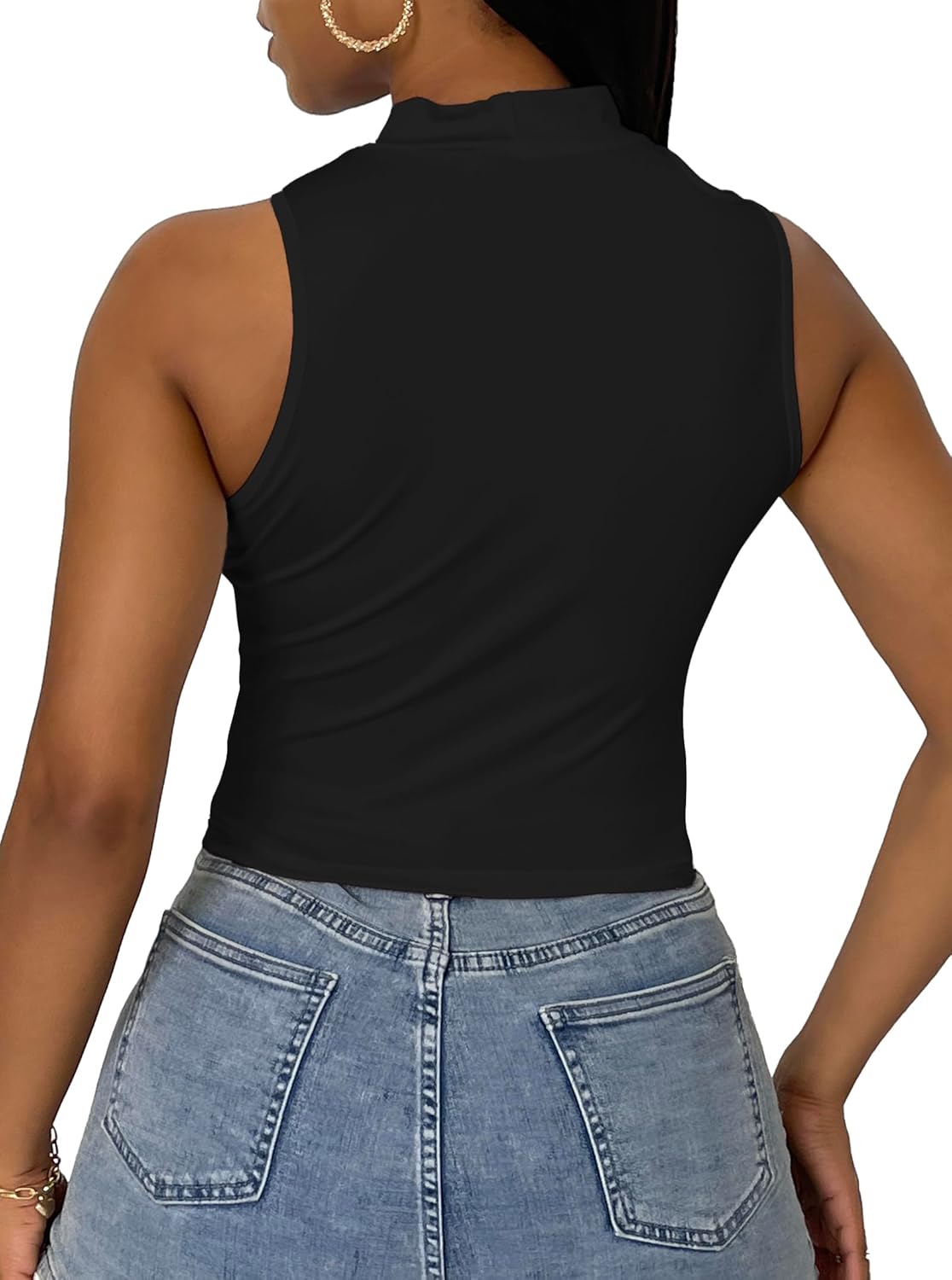 LovelyWholesale Crop Tops for Women Sexy Cut Out Tops Mock Neck Tank Top - Image 4