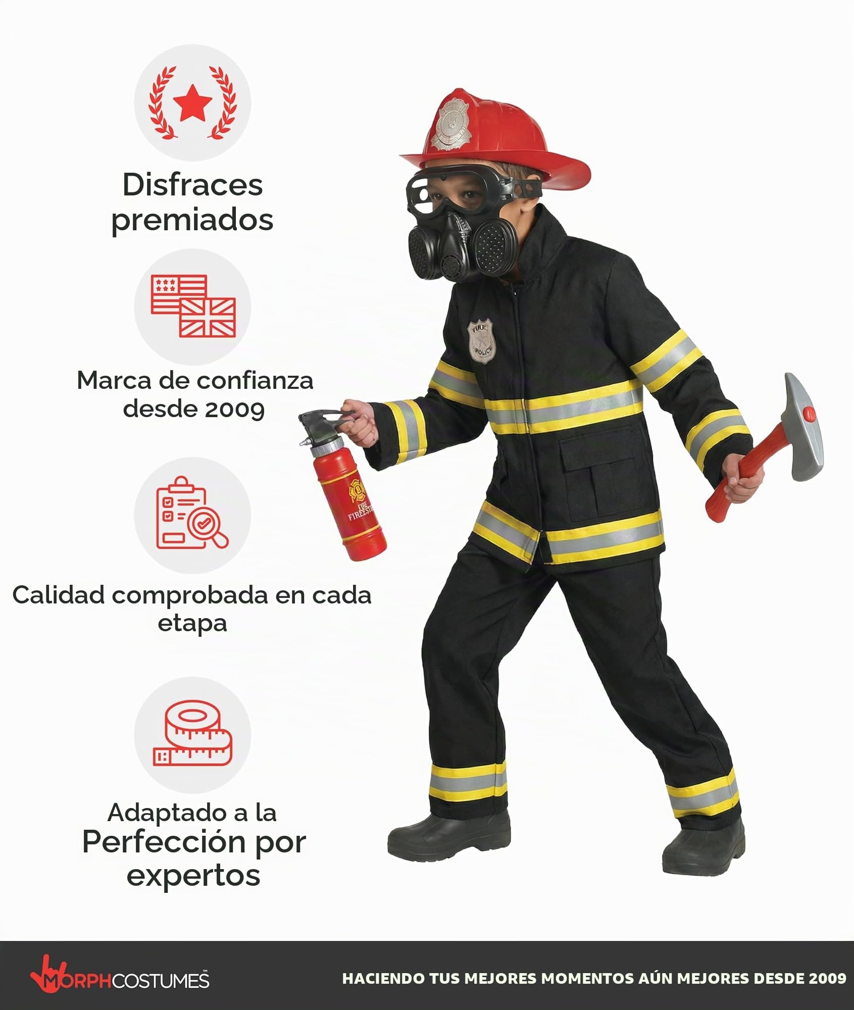Morph - Disfraz de bombero infantil, disfraz de Halloween para niños, tallas S, M y L