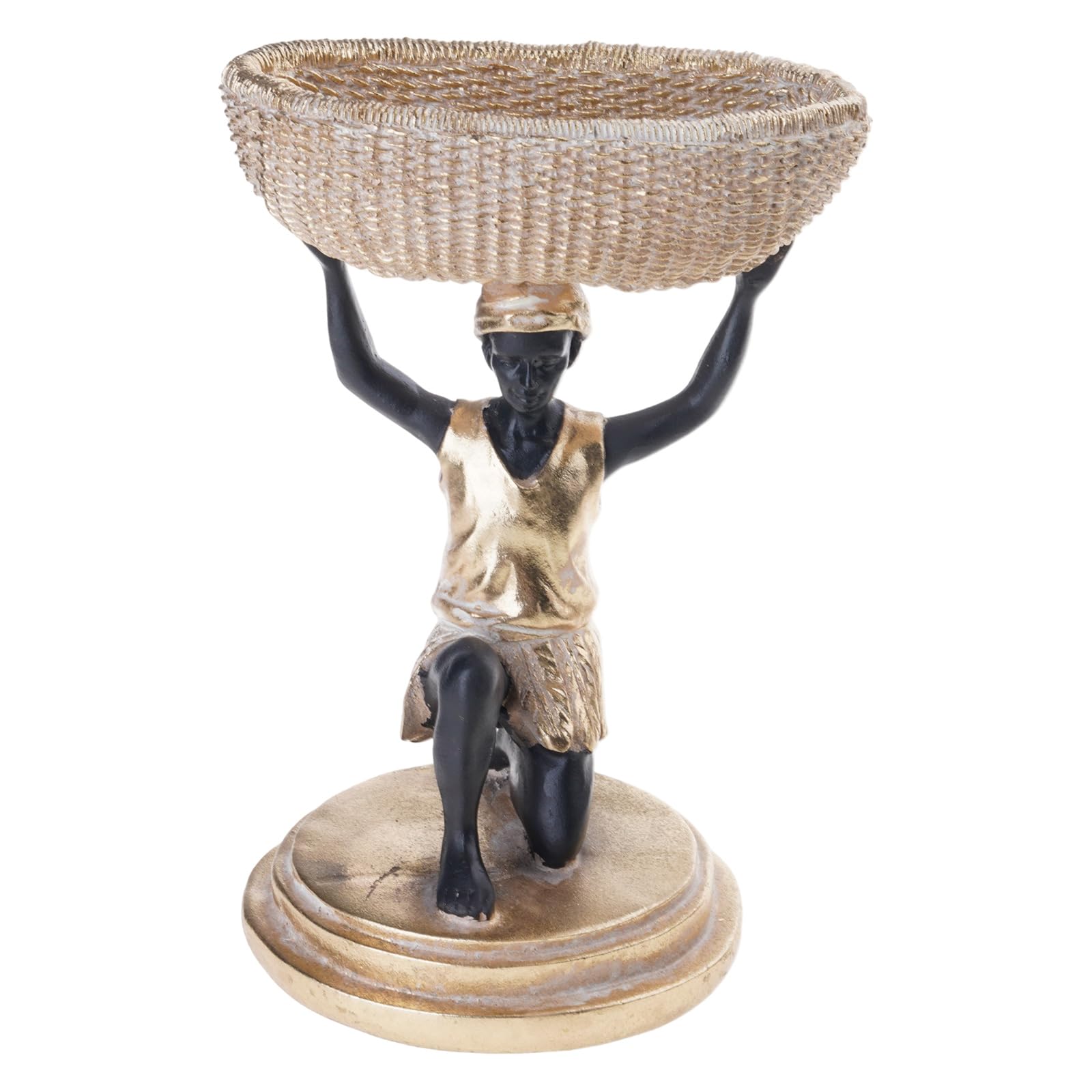 Statues d'hommes tribaux africains en résine avec plateau de rangement de salon