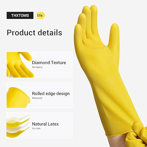 Miniatura 2 de 6 pares de guantes de limpieza de goma, guantes reutilizables para lavar platos, guantes de cocina para el hogar, limpieza, cocina, pintura,