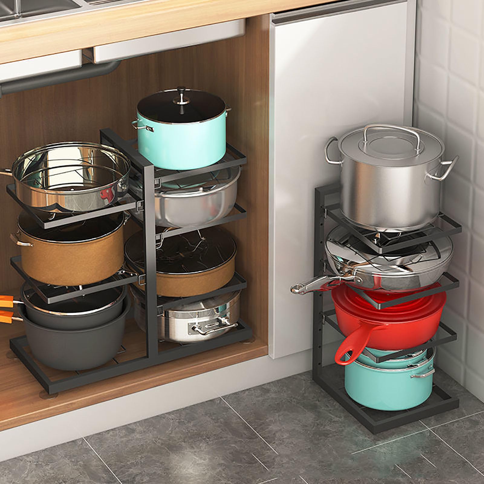 Scaffale Organizzatore per Pentole,unità Stoccaggio Doppio Lato | Supporto Autoportante per Utensili da Cucina, per Piano di Lavoro e Armadio, per L'organizzazione Della Cucina Domestica