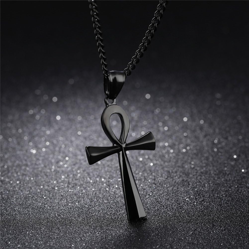 HIJONES Mens Stainless Steel Simple Vintage Egyptian Ankh Cross Pendant Necklace Black, Small Black - Image 3