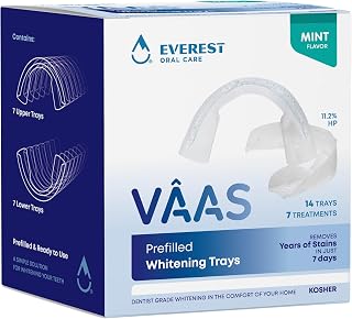 VAAS Prefilled Teeth Whitening Trays, Hydrogen Peroxide (11.2%) Teeth Whitening Kit 11.2%,14 Pack (7 Treatments), Mint Flavor, Kosher by Everest