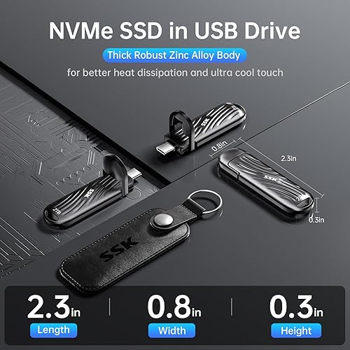 Miniatura 7 de SSK Unidad externa SSD USB C de 2 TB, hasta 2000 MBs, unidades de estado sólido externas USB 3.2 Gen 2X2, SSD portátil Stick ultra baja potencia